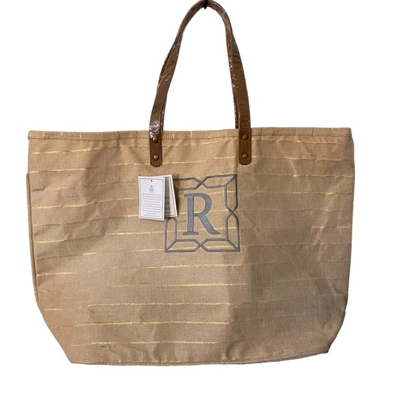 The Royal Standard Handbags - THE ROYAL STANDARD Shimmer Striped Oversized Tote Bag Natural/ Slate Embr w/ [R]